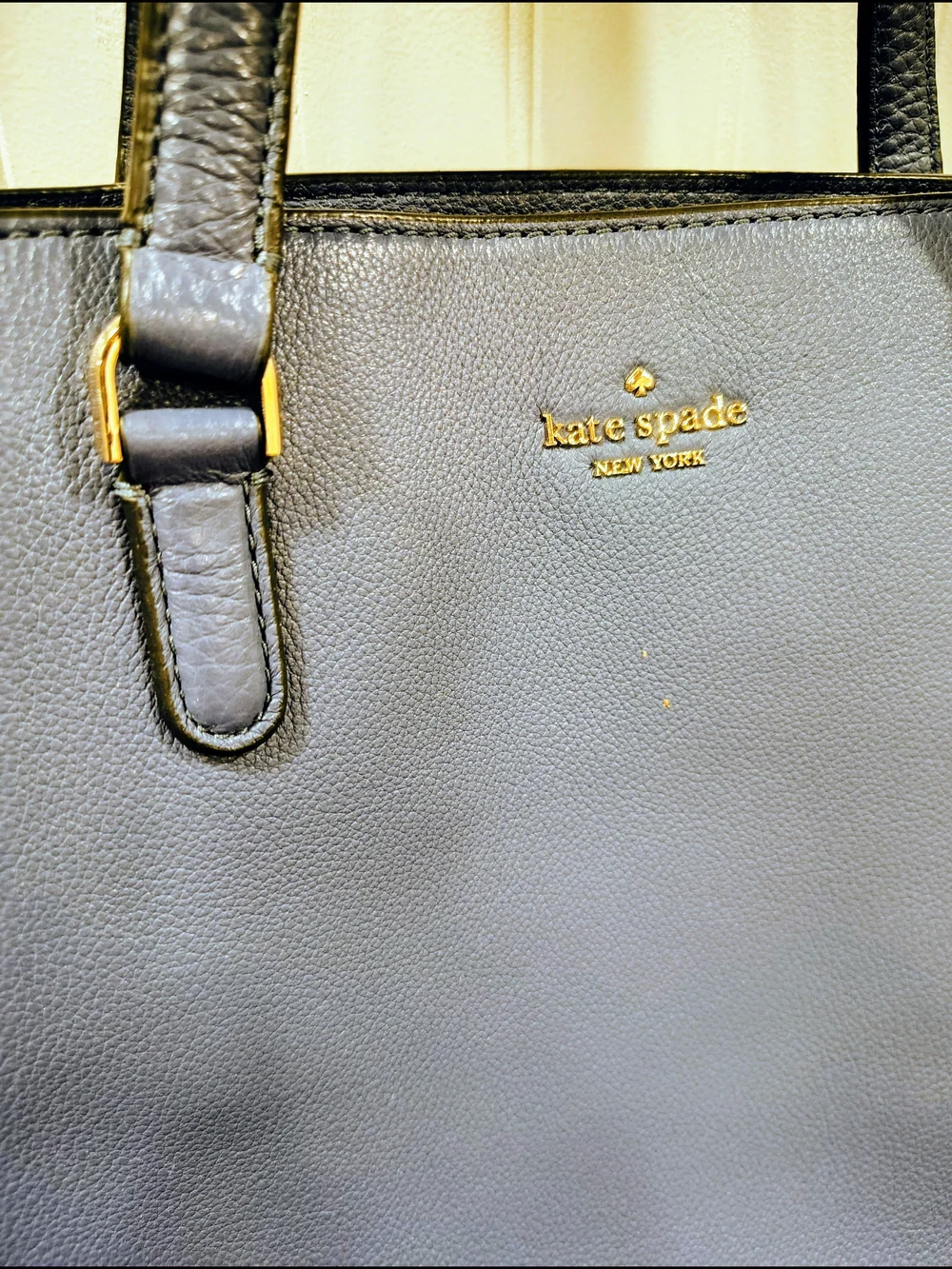 Kate Spade Cowhide Leather Tote with Cream Lining, Navy Blue EUC